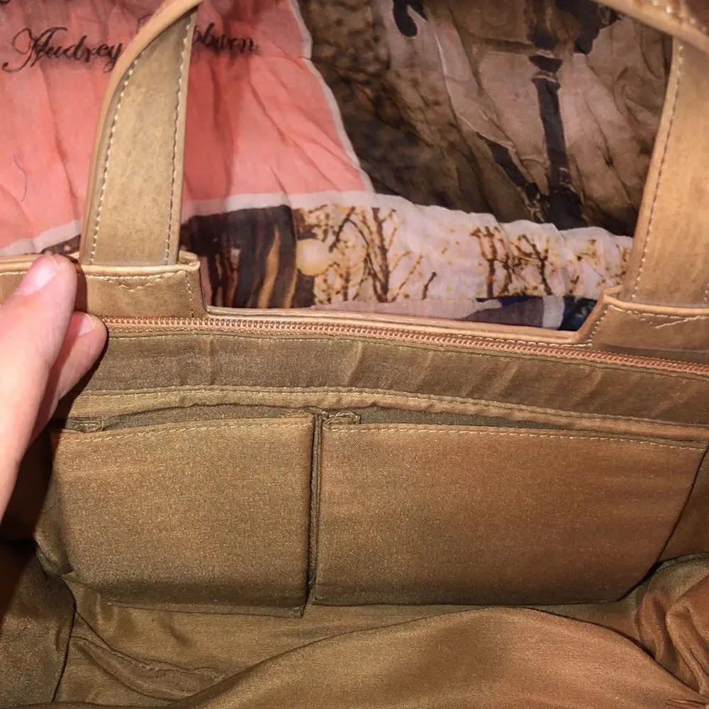 EGO Pleated Leather Camel Taupe Satchel Purse